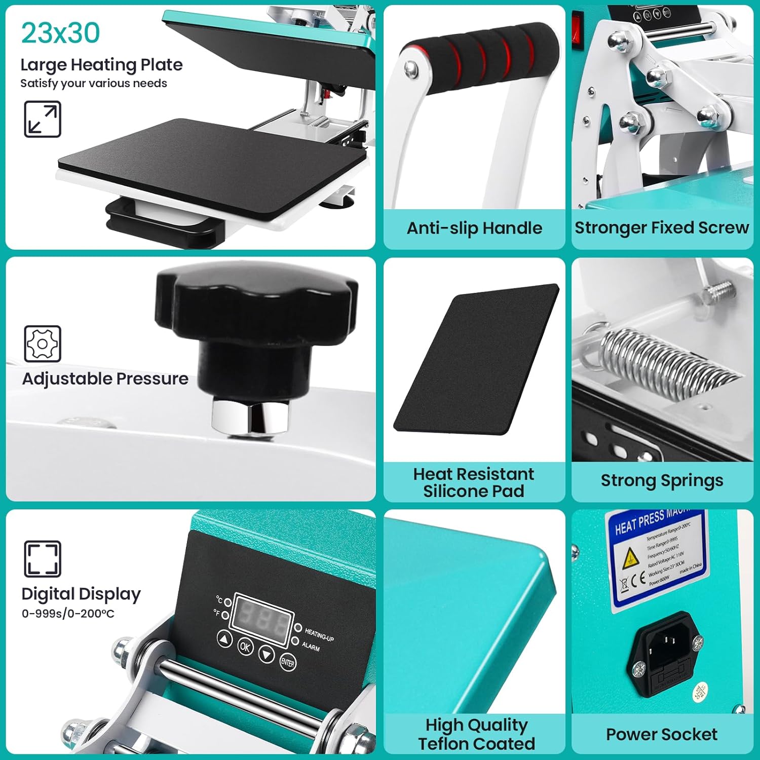 12x10 Inch Heat Press Machine for T Shirts Digital Industrial Sublimation Printer for Heat Transfer Vinyl Intelligent Green Press Machine for HTV Heat Transfer Projects