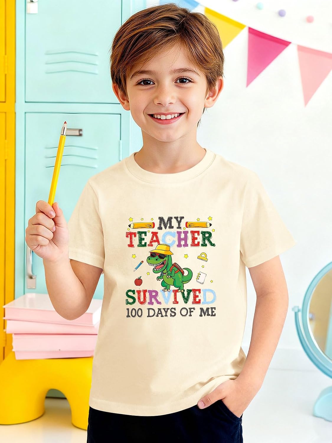 Kids 100 Days of School Shirt for Boys Girls Funny 100th Day of School Costume Toddler Short Sleeve Shirts 3-9T