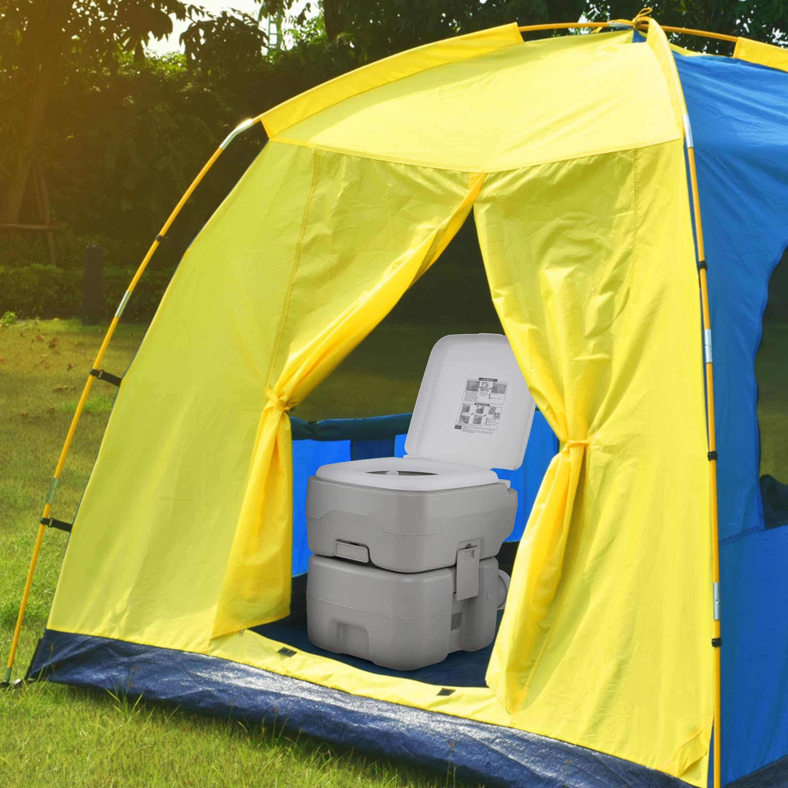 GOPLUS Campingtoilette, tragbares Campingklo mit T-förmigem Wasserspülsystem & ausziehbarem Trichter, Camping WC bis 200kg belastbar, Trockentoilette mit Dichtungsventil, für Camping, Angeln & Wandern