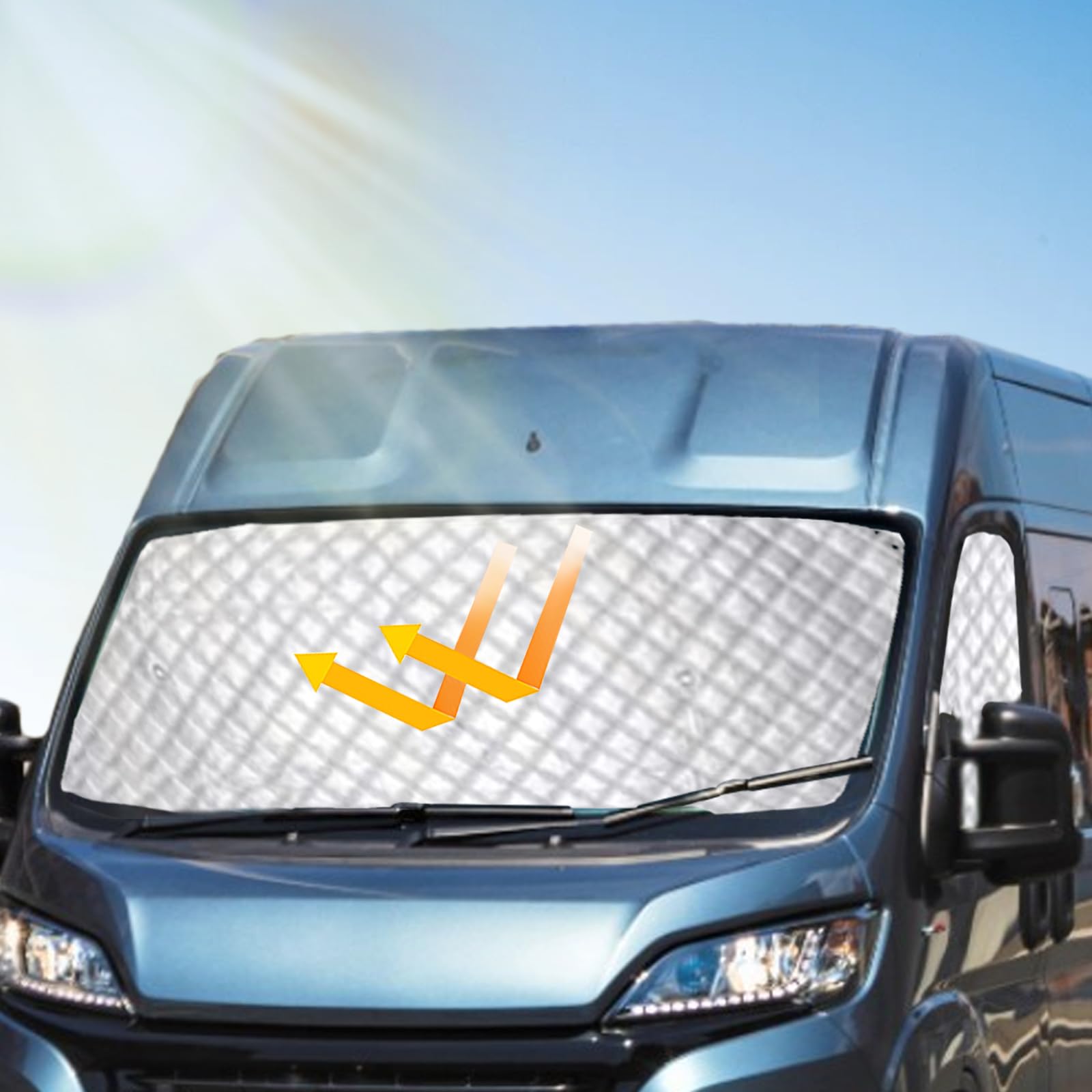 HAMON Tenda Parasole Auto per Ducato, 3 pezzi Copri Parabrezza per Auto, Parasole Camper UV non Tessuta in Alluminio Premium, Parasole per Parabrezza VW Migliorato