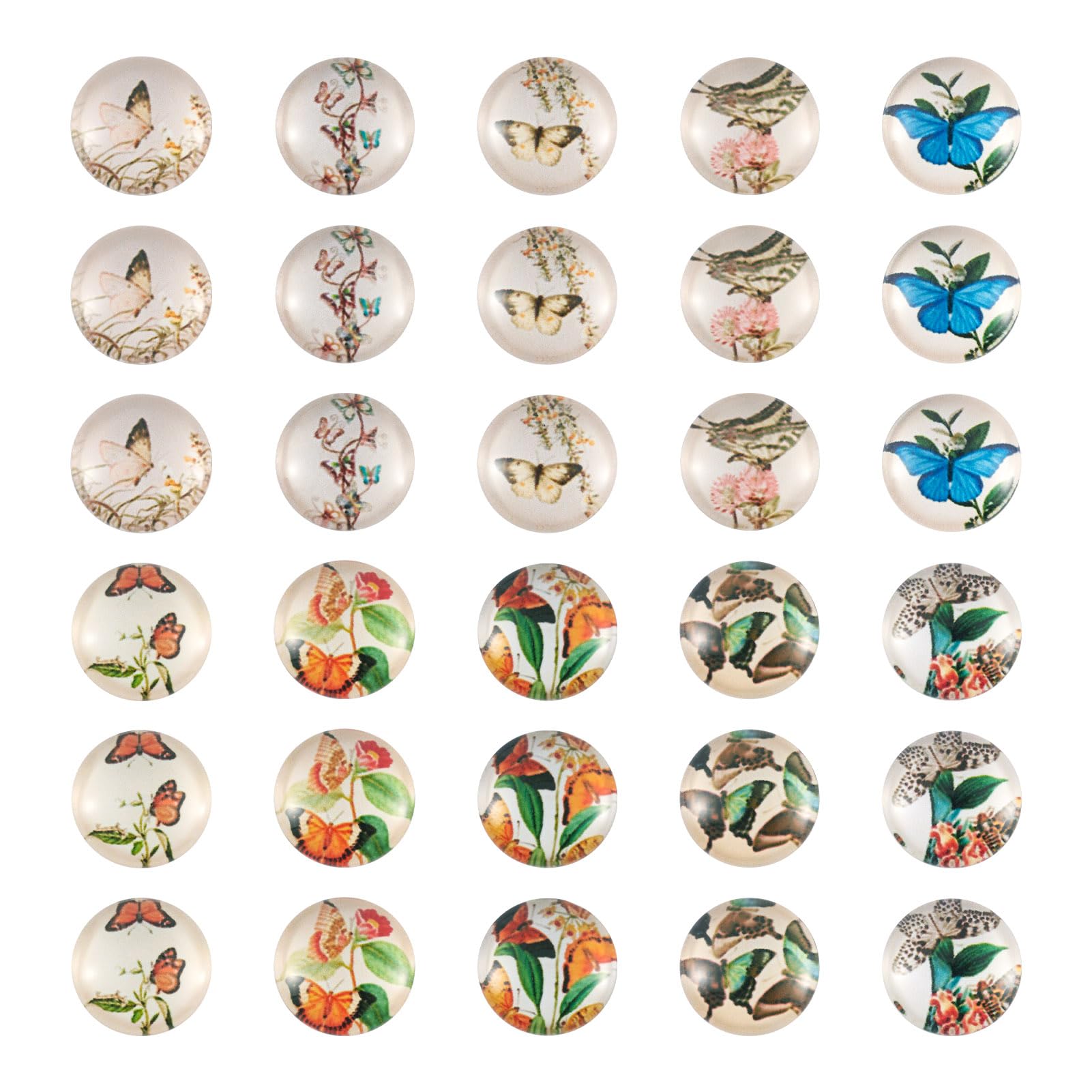 Bestewelry 50pcs Butterfly Glass Cabochons 12mm Half Round Flatback Dome Tiles Embellishment for DIY Craft Cameo Pendants Scrapbooking Jewelry Making