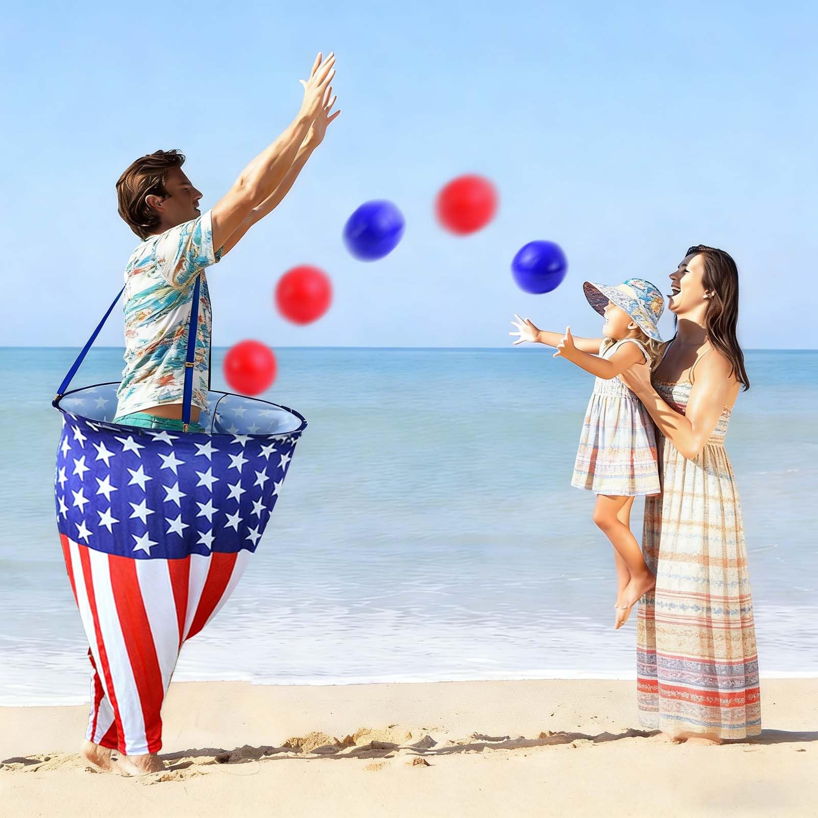 Patriotic Granny Pants Gioco da cortile per adulti Giorno dell'Indipendenza Nonna Pantaloni Giochi Bandiera Americana Anello Gioco di lancio con pompa, Palline blu e rosse 4 luglio Gioco di lancio per