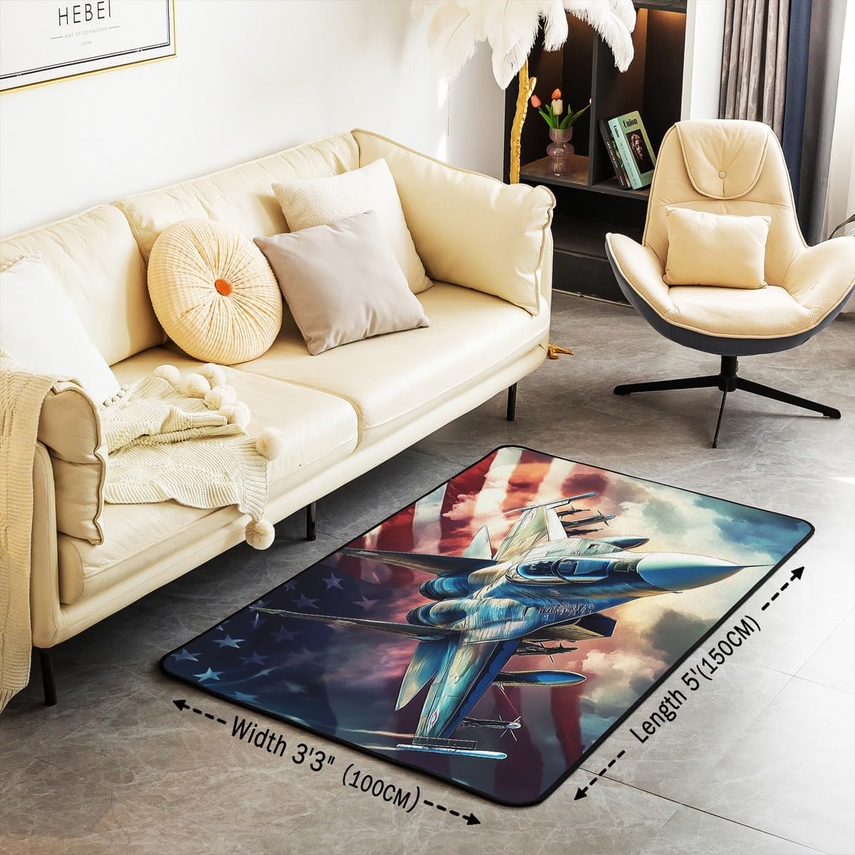 Castle Fairy 3D Aircraft Area Rug 5x7 Cool Fighter Airplane Decorative Rug for Kids Teens Adults Retro American Flag Rugs for Living Room Bedroom Military Plane Decorative Rug