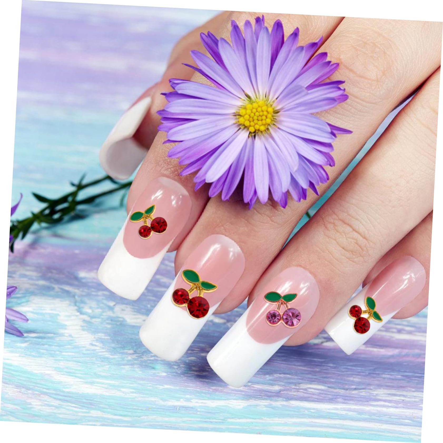 5 Ensembles Ongles Cerise Roses Accessoires Diy Pour Nail Art Décoration 32 Pièces * 5