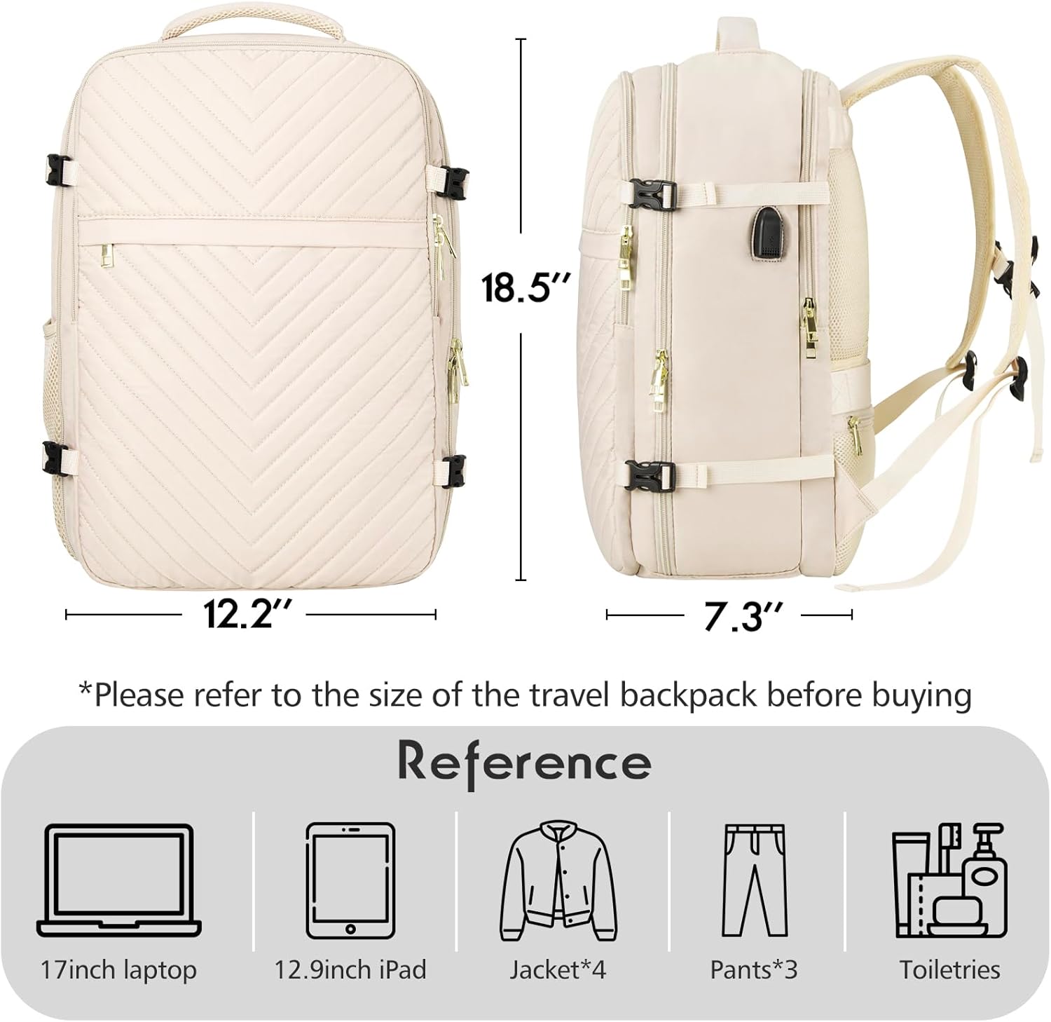 MOMUVO Carry On Backpack for Women,Flight Approved Large Travel Laptop Backpack Water Resistant Luggage Travel Bag for Weekender Business,Beige