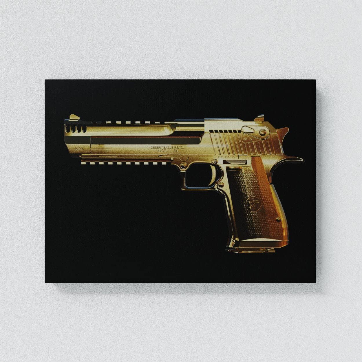 Arte en lienzo de águila del desierto, pistola de oro, ejército, soldado militar, decoración del hogar, póster de pintura, talla XL, 48 x 36 pulgadas, 1.5 pulgadas, lienzo de sentido