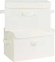 GRANNY SAYS Storage Boxes with Lids, Set of 2 Rigid Fabric Closet Boxes, White Storage Boxes for Shelves, Fabric Box with Lid, Clothes Organizers