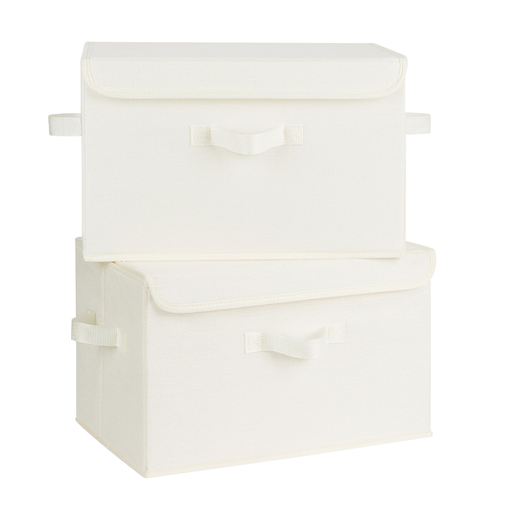 GRANNY SAYS Scatole Portaoggetti con Coperchio, Set di 2 Scatole per Armadio Rigide in Tessuto, Scatole Portaoggetti Bianco per Scaffali, Scatola Tessuto con Coperchio, Organizzatori per Vestiti