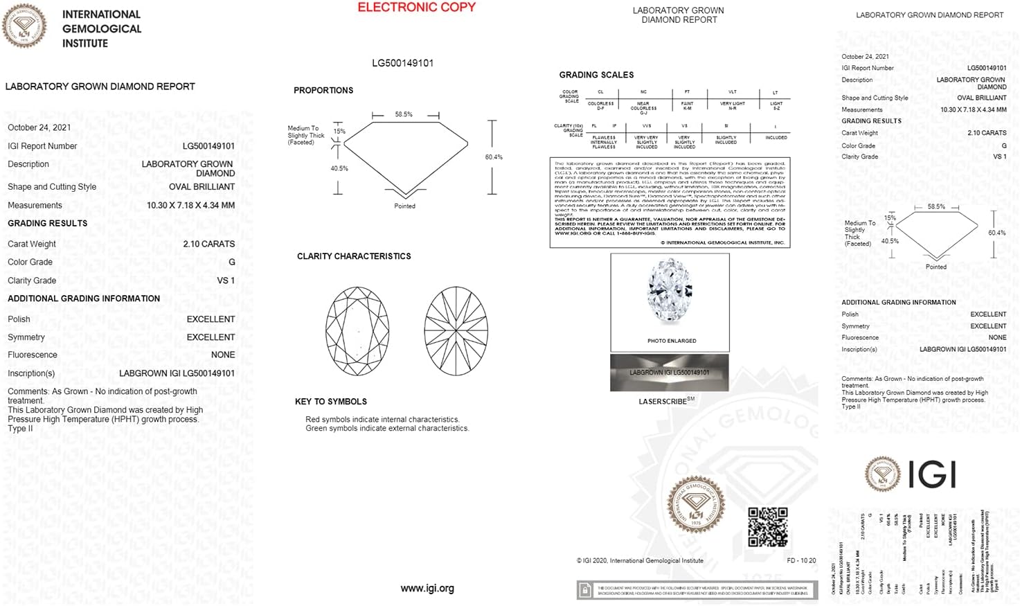 IGI Certified Laser Inscribed Loose Oval Cut Lab Grown Diamond (2.1ct, VS-SI G-H) For Engagement Ring, Pendant, Necklace, Earring