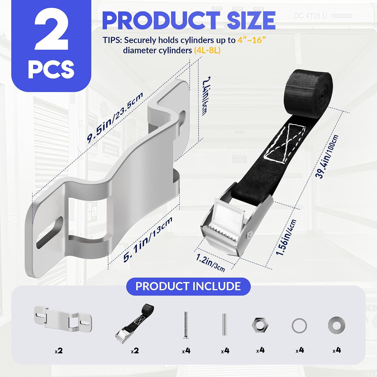 2 Pcs Gas Cylinder Wall-Mounted Bracket, Gas Cylinder Fixed Rack Gas Cylinder Floor Mount Storage Stand with Screws and Safety Nylon Belt, Suitable for RV Propane Tank Holder