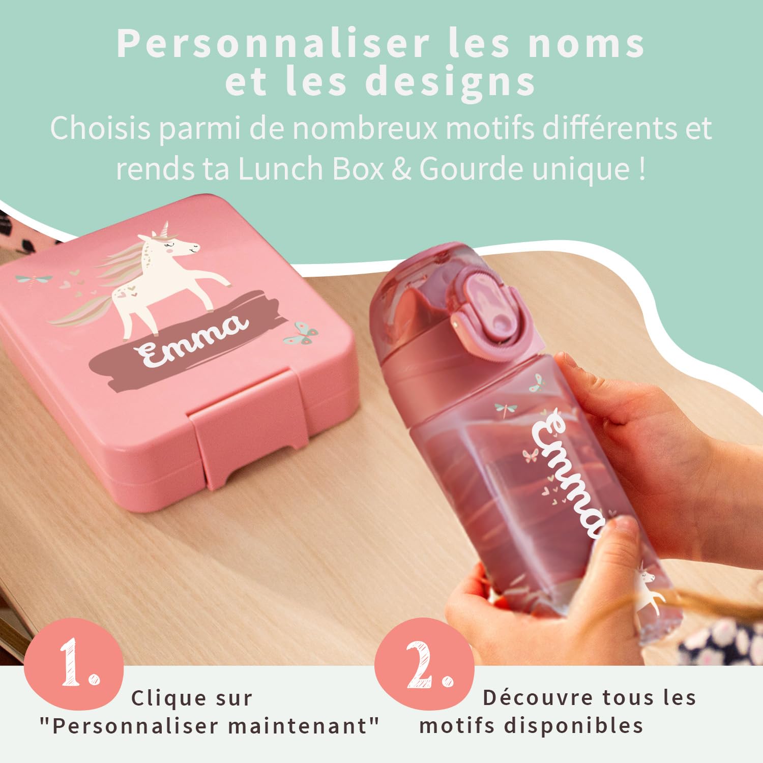 BIENMARQUER Coffret gourde personnalisable enfant 450 ml sans BPA plastique