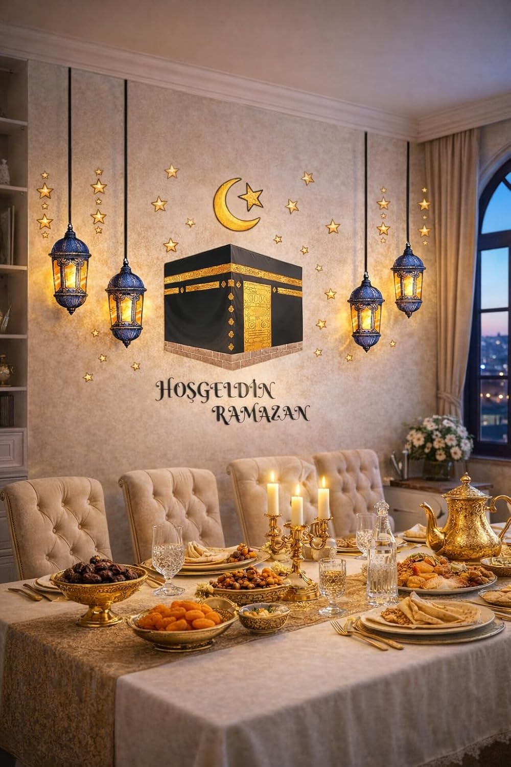 Sticker Hoş geldin Ramazan Dekorlu Ahşap Kapı Süsü, Ramazan Süsleri, Ramazan Tavan Süsü Ramazan Dekorasyon Renkli 2026