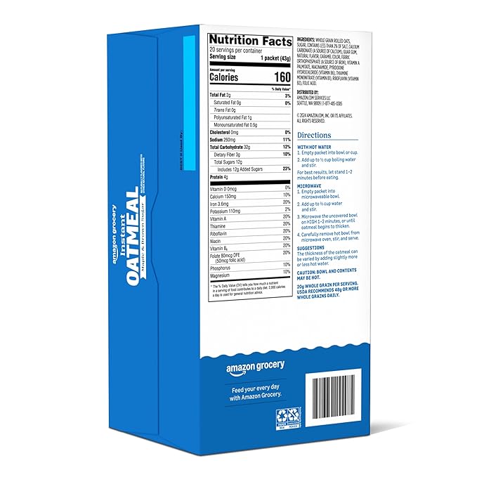 Avena Instantánea Sabor Maple y Azúcar Moreno Amazon Grocery, 1.51 Oz, Paquete de 20 miniatura 2