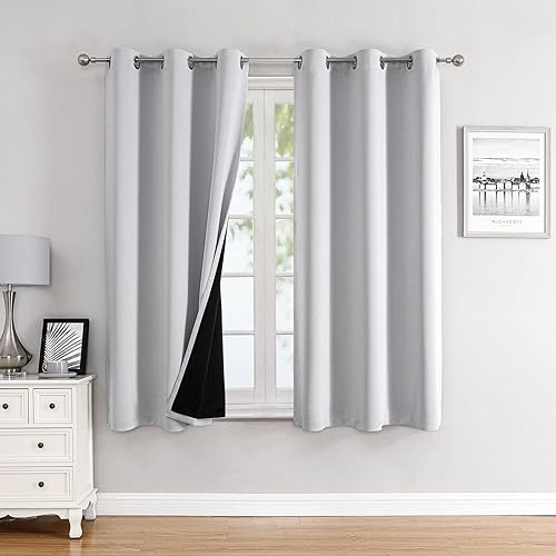 Miniatura 49 de ChrisDowa Cortinas 100% Opacas para Dormitorio con Forro Negro, 2 Capas Gruesas Totalmente Opacas con Aislamiento Térmico y Ojales, Cortinas de