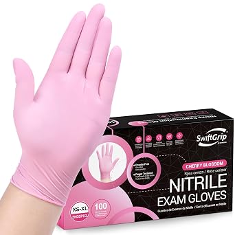 SwiftGrip Pink Nitrile Gloves, 3-mil, Industrial Gloves Disposable Latex Free, for Cleaning & Esthetician, Rubber Powder-Free, 100-ct Box Small