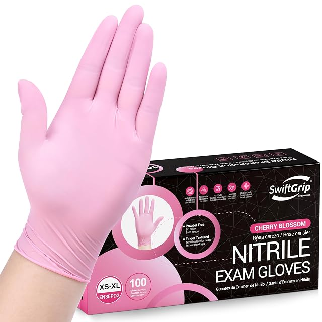Pink Nitrile Gloves 3-mil Industrial Gloves Disposable Latex Free for Cleaning Esthetician Rubber Powder-Free 100-ct Box Small