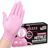 Pink Disposable Gloves&comma; Medical exam Gloves Disposable Latex Free&comma; Gloves for Cleaning & Esthetician&comma; Pink Rubber Gloves&comma; Pink Cleaning Gloves&comma; Powder-Free&comma; 100-ct Box &lpar;Small&rpar;