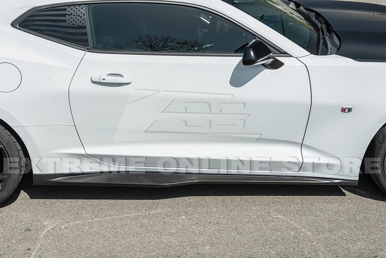 Replacement for 2016-Present Chevrolet Camaro LT LS RS SS Models | ZL1 Style Side Skirts Rocker Panel Extension Pair (ABS Plastic - Primer Black)