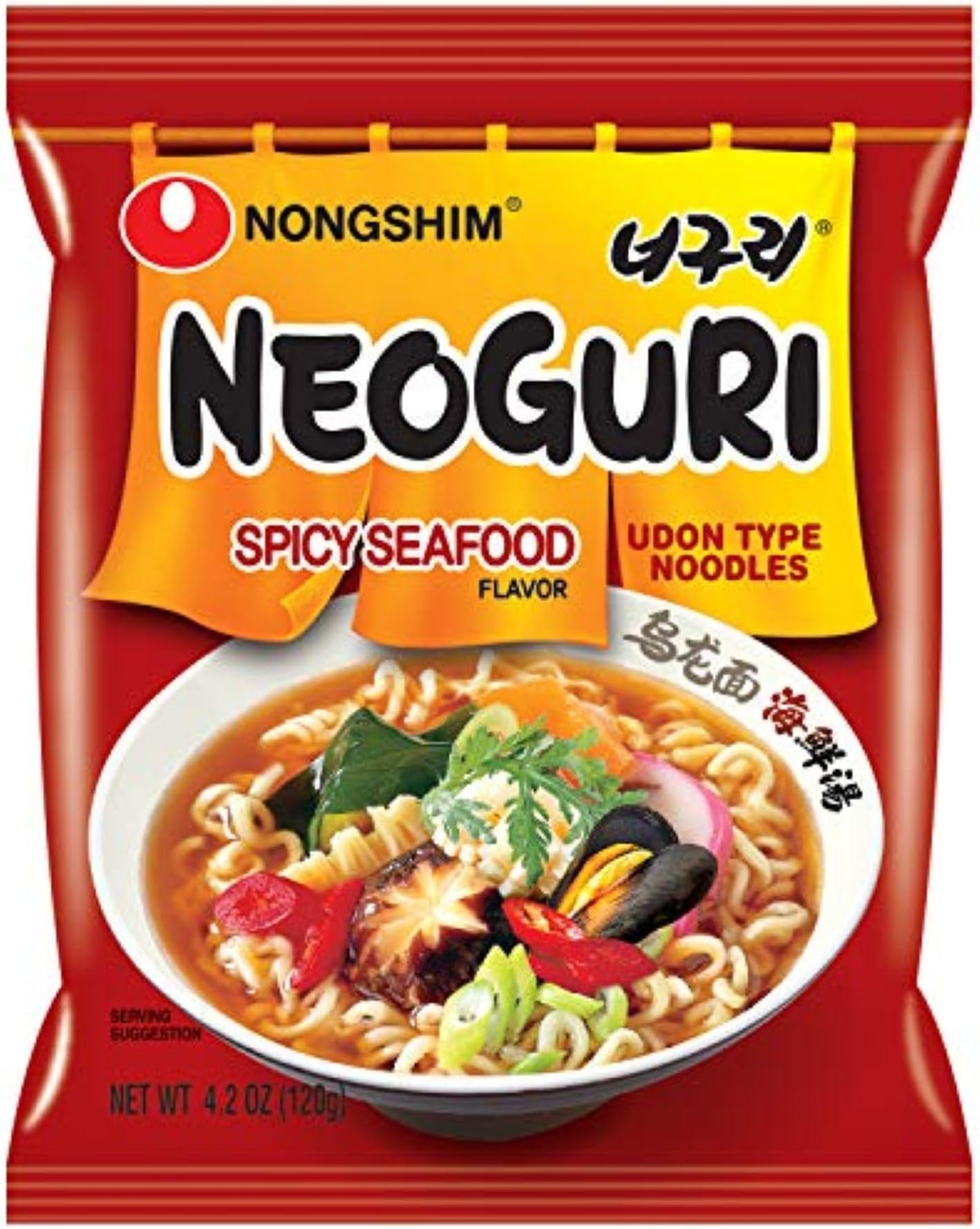 Nongshim Neoguri Spicy Seafood with Udon-Style Noodle, 4.2 Ounce (Pack of 10)