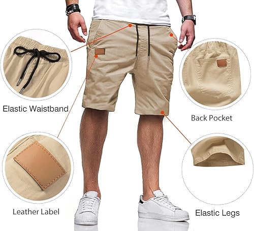 Miniatura 3 de JMIERR Men's Casual Shorts - Cotton Drawstring Summer Beach Stretch Twill Chino Golf Shorts