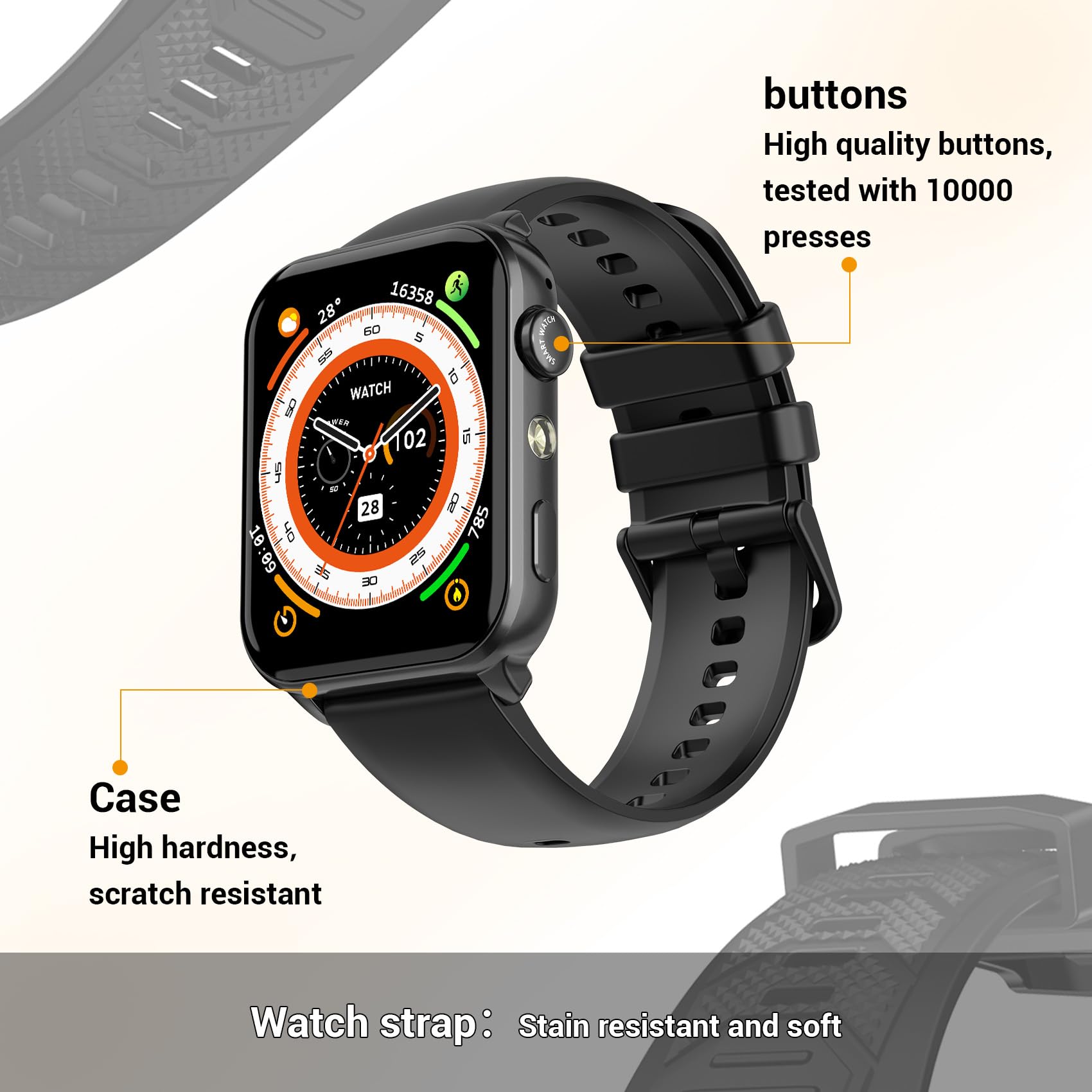 Smartwatch sportivo di alta qualità per attività all'aria aperta con illuminazione a LED, orologio fitness con monitoraggio dell'attività, touchscreen da 1,91 pollici, contapassi, e