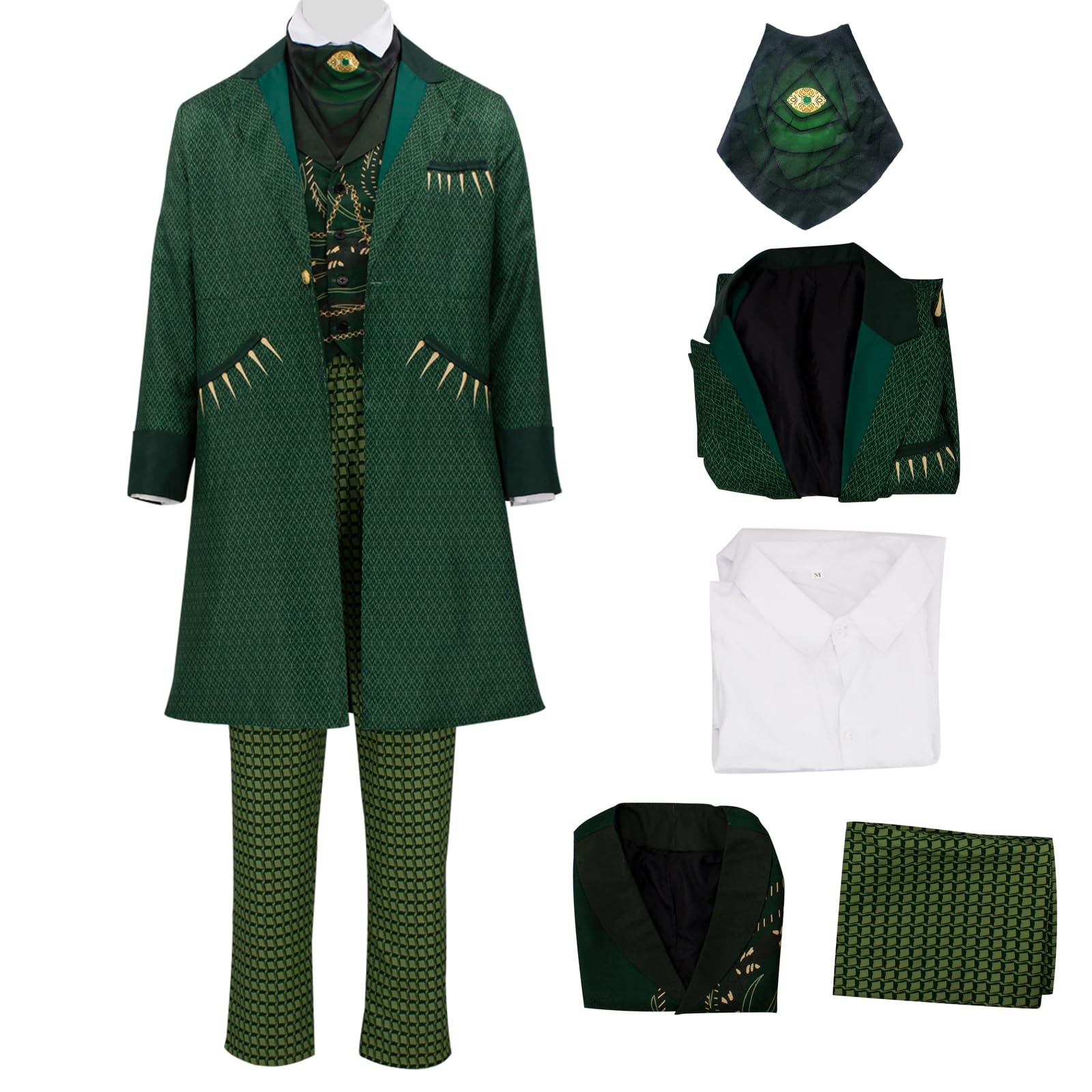 AYYOHON Wizard Costume Adult Ruler Witch Full Suit Men Halloween Green King Outfit Costumes Fancy Dress M