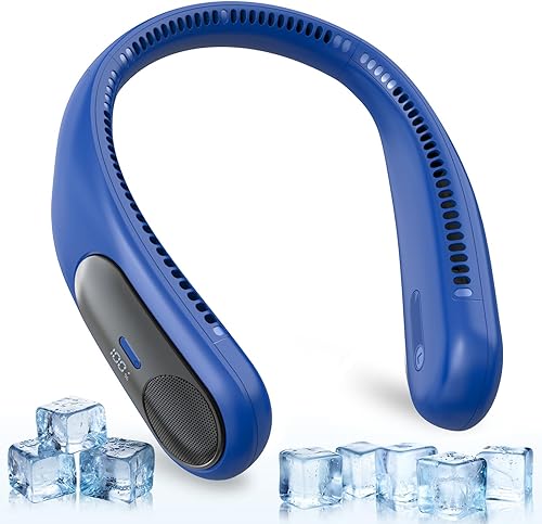 Miniatura 17 de Ventilador de cuello portátil, ventilador personal sin aspas, pantalla LED, 4 velocidades, recargable por USB de 6000 mAh, viento de enfriamiento