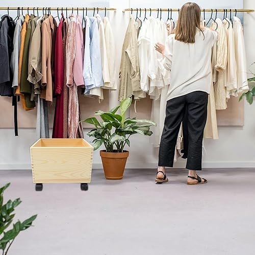 Miniatura 7 de Cabilock Cesta de ropa sucia Caja de madera con ruedas Almacenamiento de juguetes: Caja de madera decorativa para organización de almacenamiento