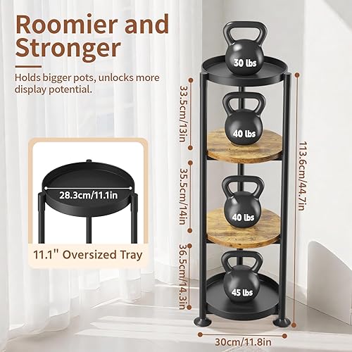 Miniatura 2 de LASZOLA Soporte negro de 4 niveles para plantas de interior para macetas grandes y altas y resistentes, estante vertical de metal de varios niveles