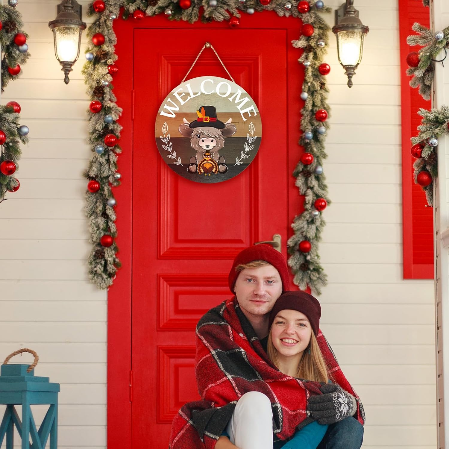 35 Pcs Holiday Interchangeable Highland Cow Welcome Sign Highland Cow Seasonal Wooden Hanging Door Decor Valentines Farmhouse Hanging Sign for Front Door Winter Party Decoration Gift(Light Brown) - Image 2