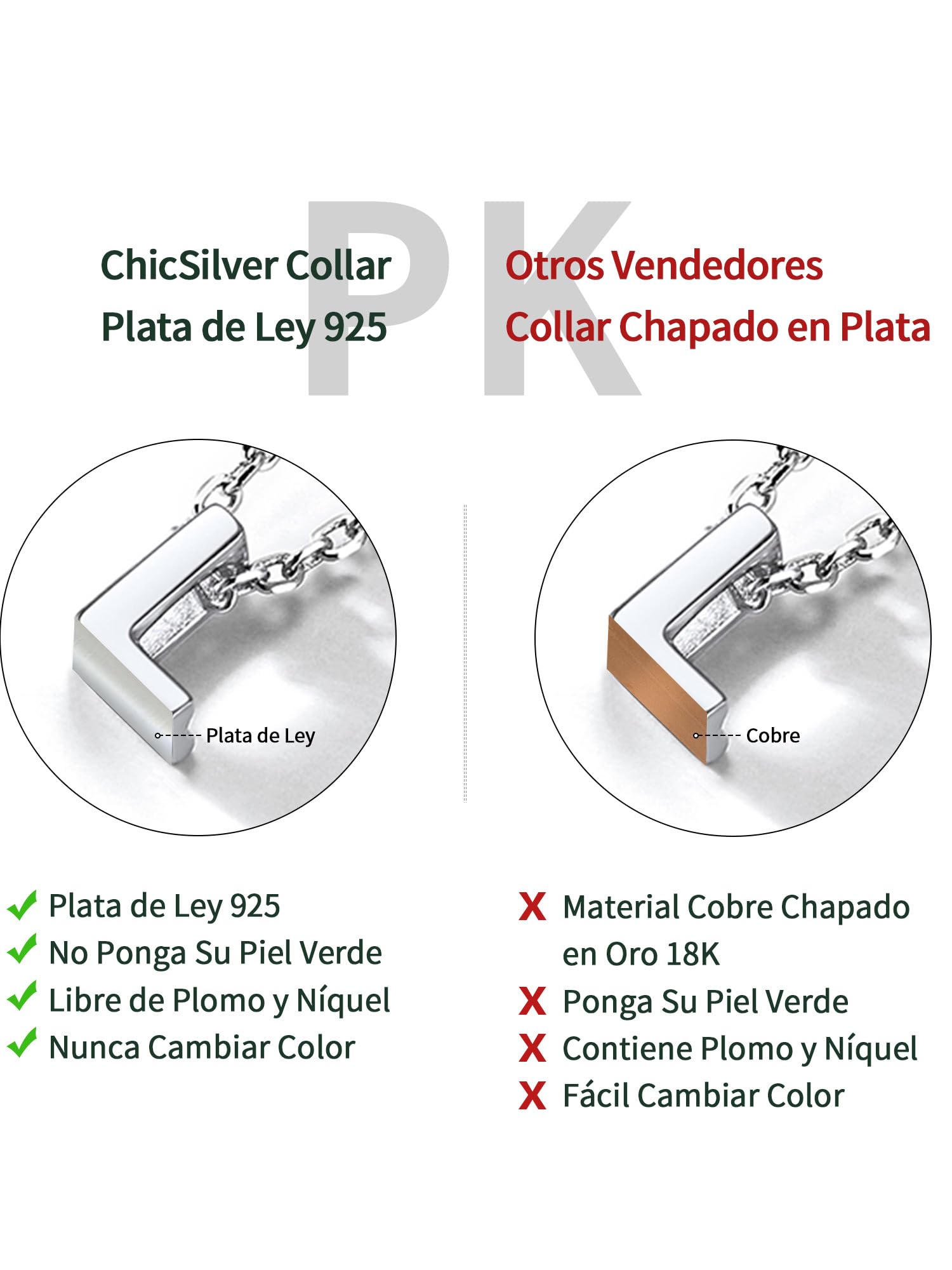 ChicSilver 925 Plata Collar Inicial Plata Mujer Colgante 26 Letras Nombre | Material Plata de Ley Mini Alfabeto Joyería Minimalista Preciosa Madre Pareja Regalo Delicado