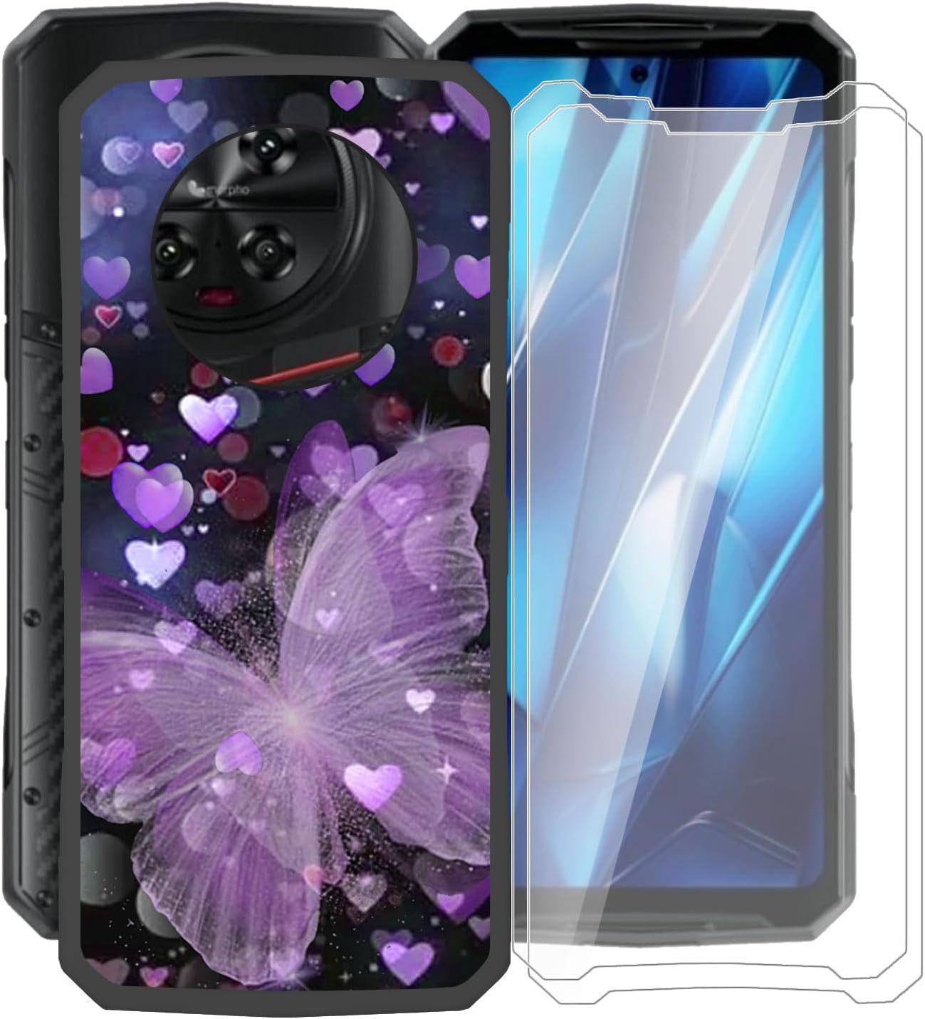 for Doogee DK10 Case, with [ 2 x Screen Protector Tempered Glass Film], Black Soft Silicone Cover Shockproof Bumper Protection Case for Doogee DK10 (6.67") - XV16