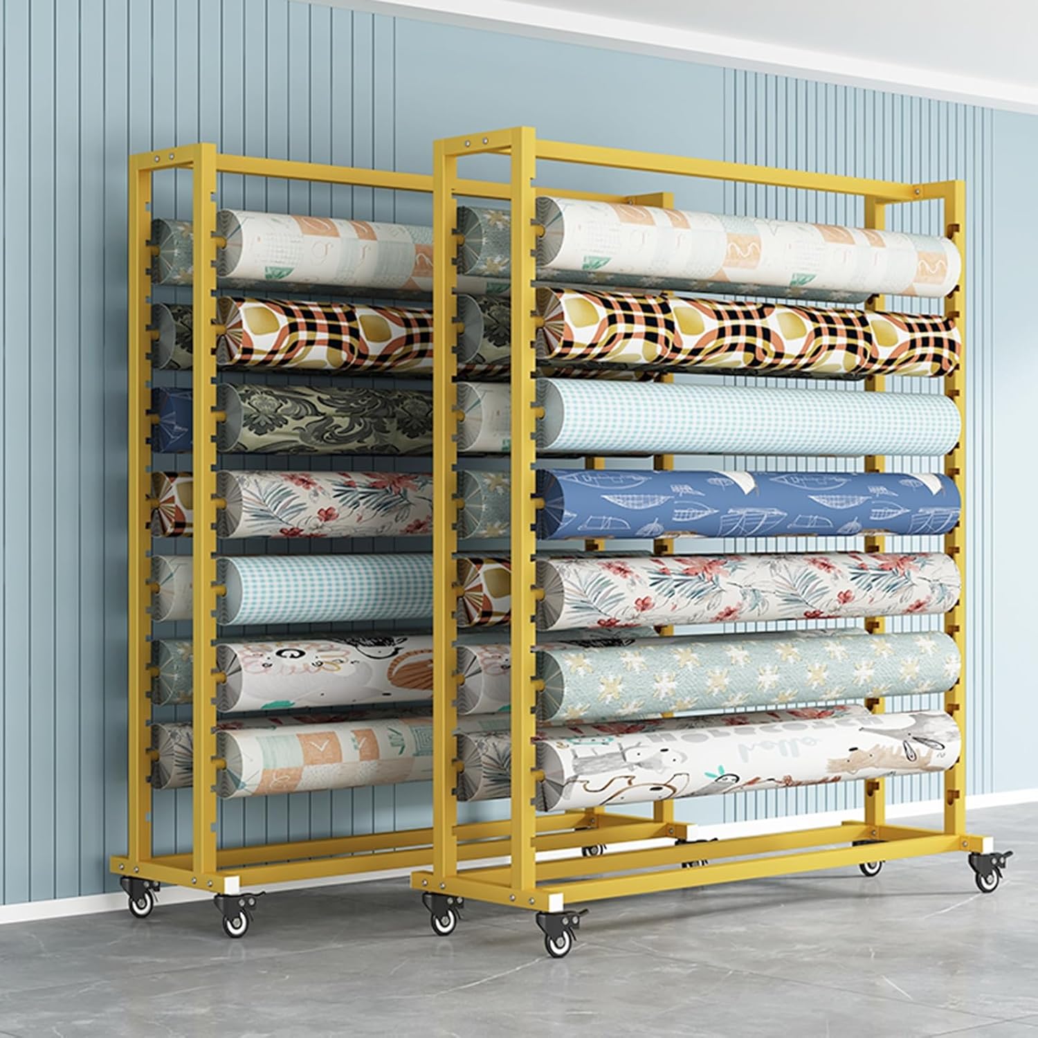Heavy Duty Mobile Fabric Roll Storage Rack th Adjustable Rods, 8 Rods Organizer on Wheels for Vinyl, Leather, ndow Film & Wall - 160x55x200cm