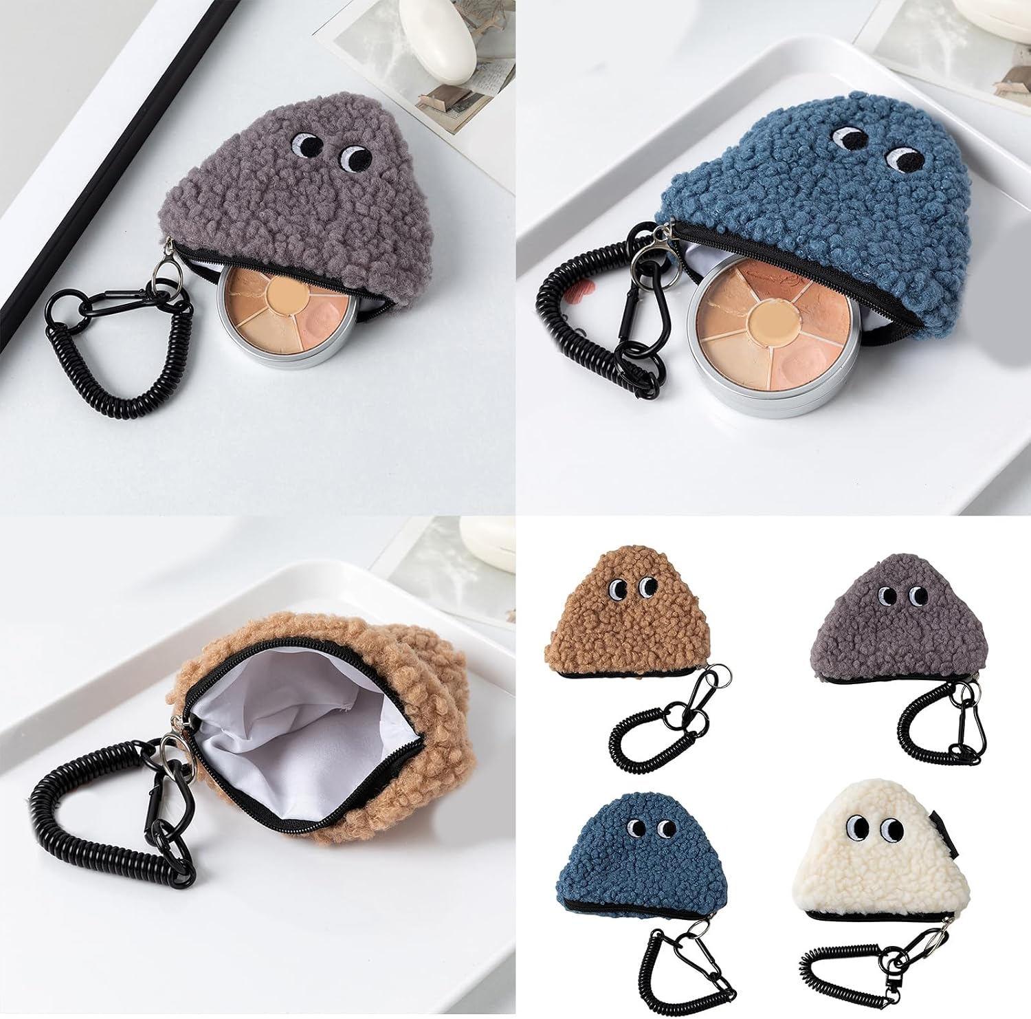 Fashionable Onigiri Design Coin Holder Plush Storage Bag Zippers Pouches with Lanyard Design for Japanese Styles Lovers Commuters Coin Holder