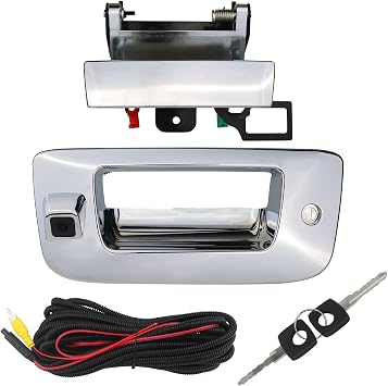 Backup Camera Tailgate Handle Rear View Camera Liftgate Latch Handle with Key Lock Cylinder Compatible with 2007-2014 Chevrolet Chevy Silverado GMC Sierra 1500 2500 3500