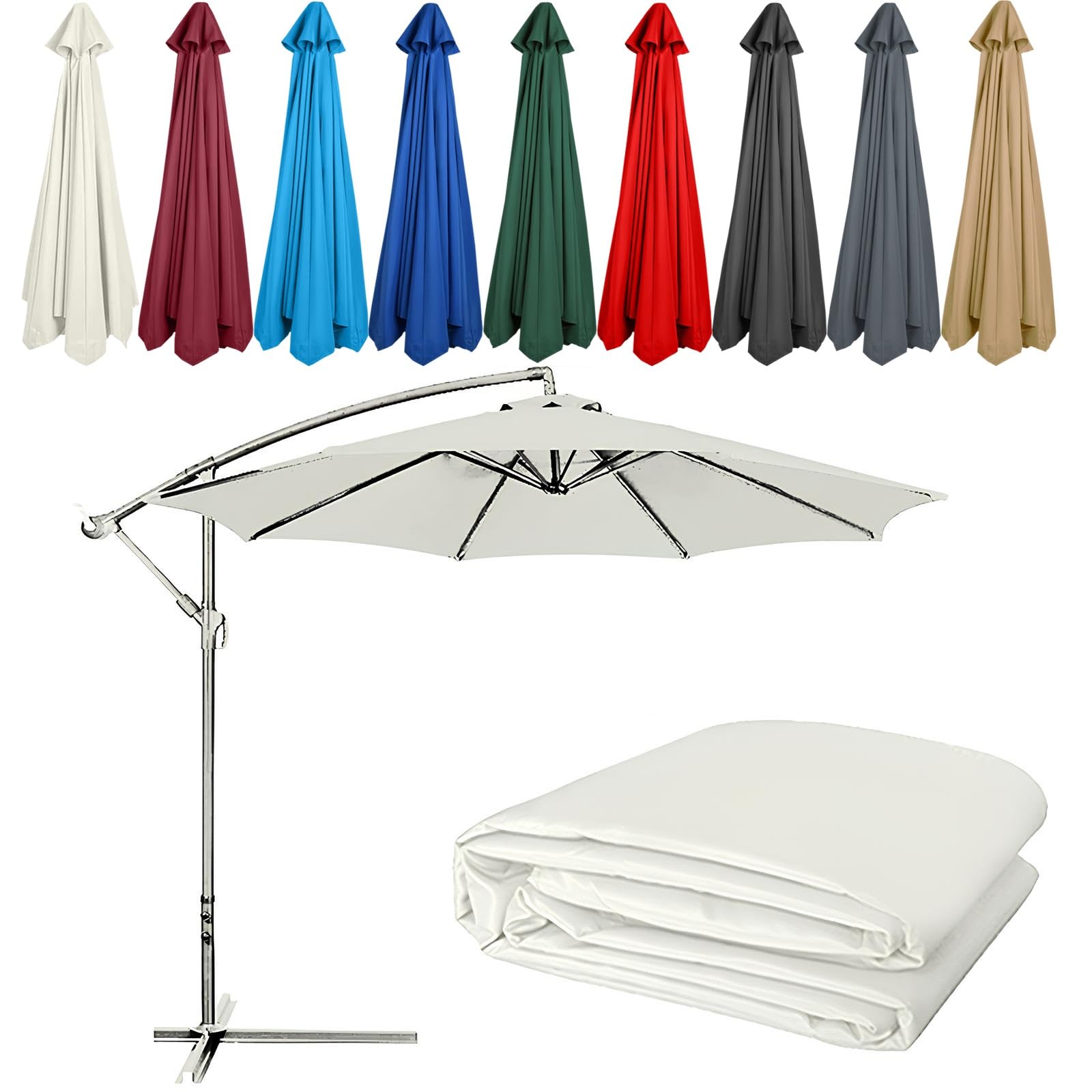 Zapasowa tkanina baldachimu na parasol offsetowy, ochrona przed promieniowaniem UV, odporny na rozdarcie, osłona parasola zewnętrznego, zamiennik markizy, tylko baldachim, kolor biały