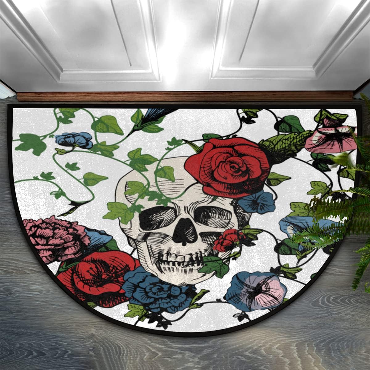 Sugar Skull Rose Flowers Dead Day（05） Half Round Door Mat
