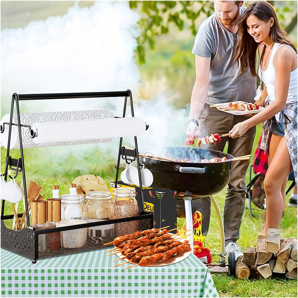 HTU Caddy akcesoria do grilla z uchwytem na ręczniki papierowe, grill Caddy i uchwytem na talerz, akcesoria do grilla, organizer do przechowywania narzędzi do grilla, przyczepy kempingowej, tarasu
