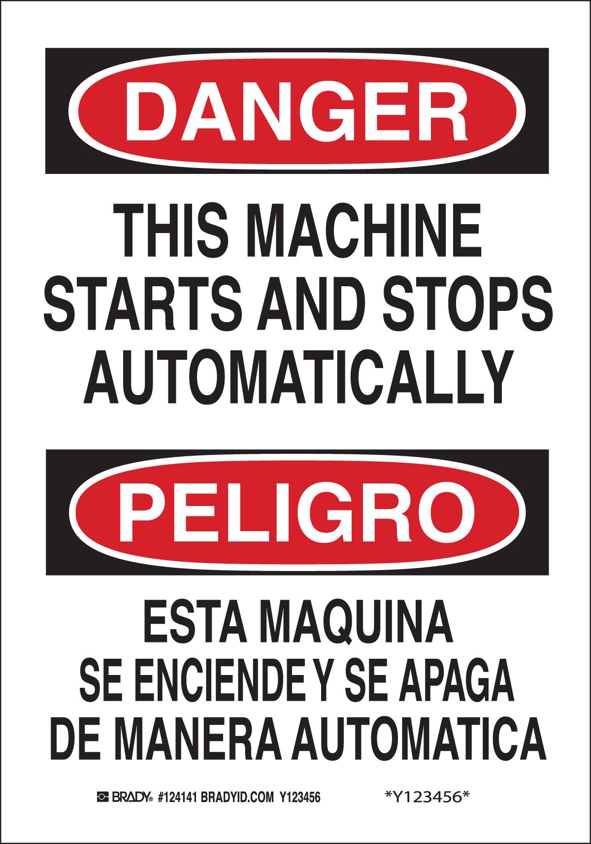 Panneau danger démarrage automatique bilingue Brady pour sécuriser vos ateliers - 2