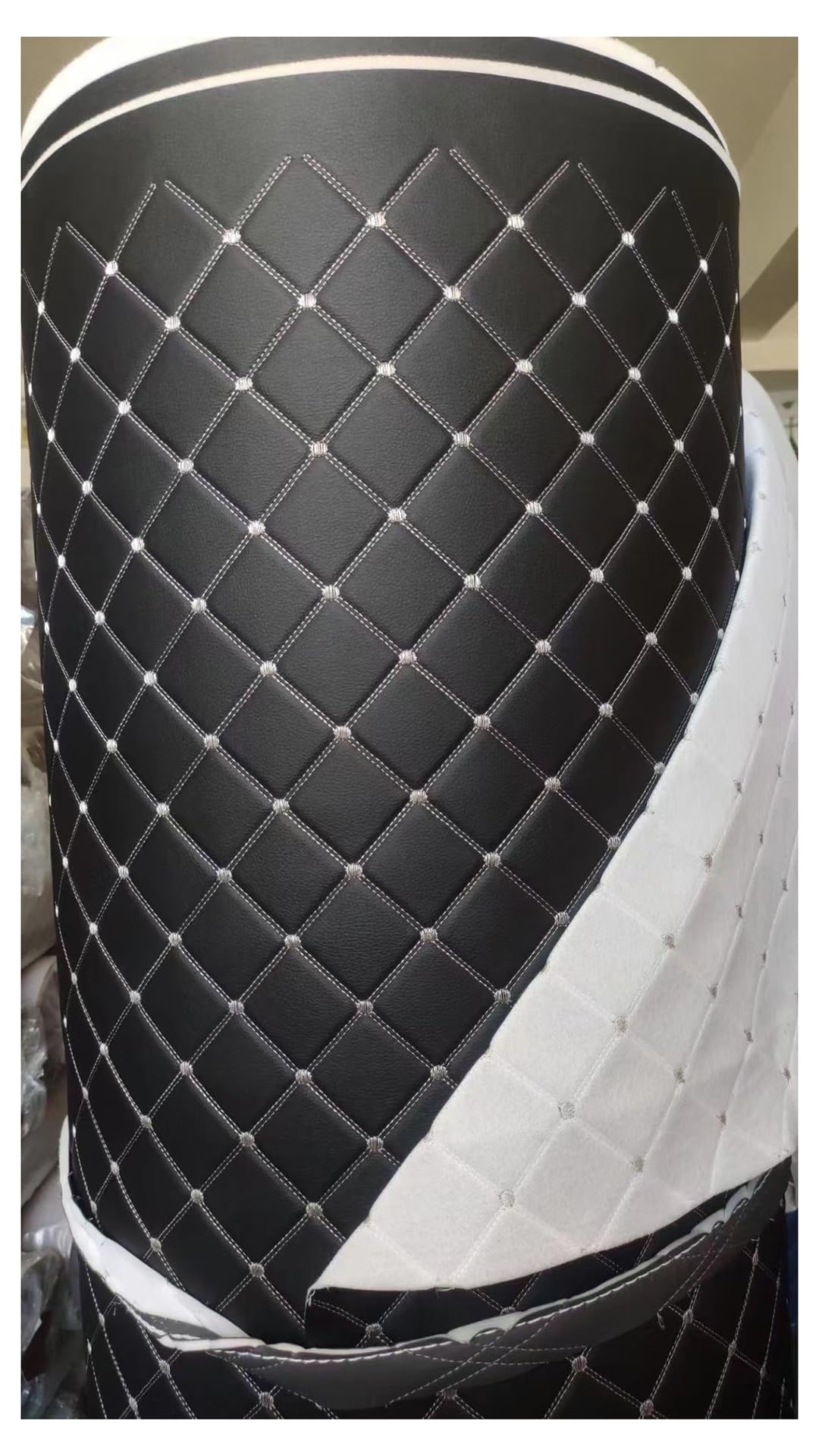 Polipiel para Tapizar, Tela de Cuero Acolchado Manualidades, Cojines o Forrar Objetos. Venta de Polipiel por Metros para la Decoración Interior del Asiento. Ancho(Black (grey line),1.6x2m)