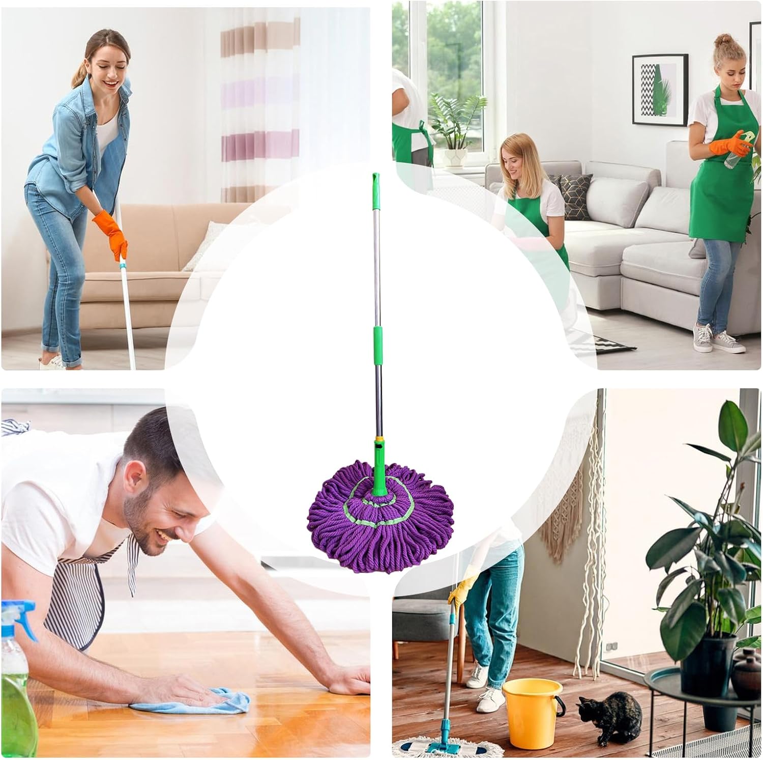 Twist Mop, Absorbent Cleaning Tool, Easy Wring Mops with Telescopic Handle, Mops for Bedroom Use, Floor Cleaning Supplies, Commercial Home Mop for Kitchen School Home Restaurant