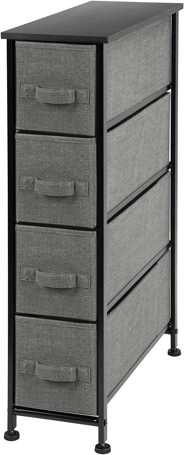 mDesign Modern 4 Drawer Tall Storage Tower Organizer Nightstand, Side/End Table Narrow Wardrobe Accessory Cabinet for Bathroom, Closet, Living Room, Small Space Decor - Lido Collection, Charcoal/Black