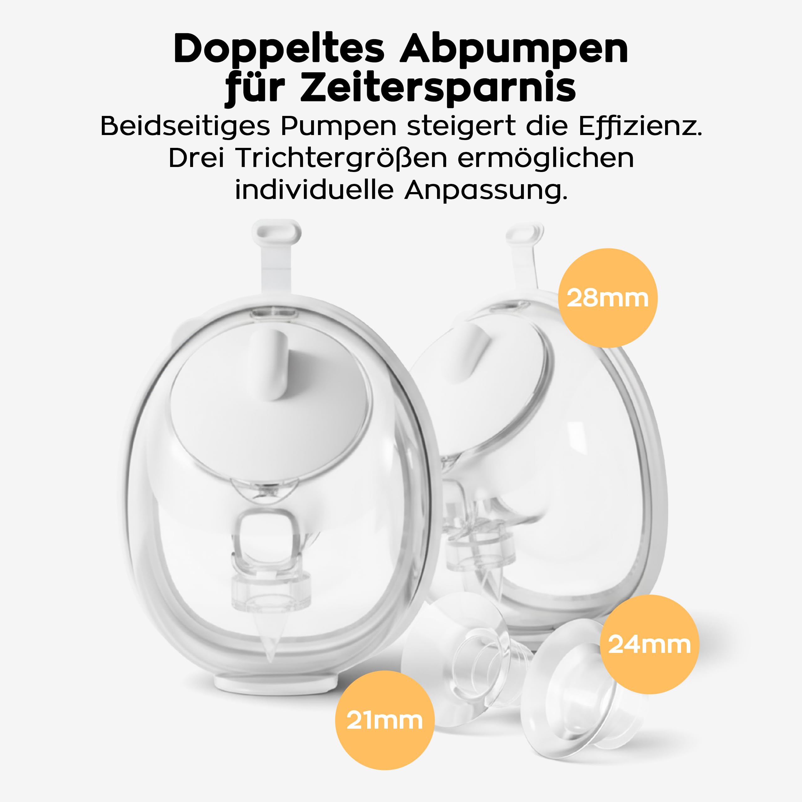 Tulano Olly 45 Doppelmilchpumpe elektrisch – Freihändig – 36 Stufen | Beidseitiges Abpumpen mit 300 ml Gesamtvolumen – 4 Programme – bis 90 Min. Akku – Trichtereinsätze 21 24 28 mm – Weiß