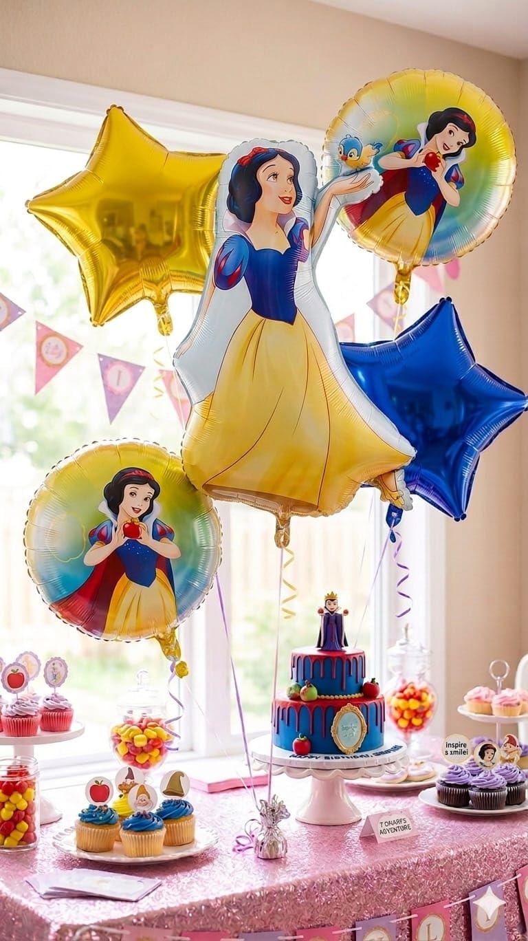 Atpata Funky Snow White Theme Foil Balloons Set for Party Decoration | 5 Pcs Princess Birthday Balloon Kit | Premium Foil Material | Helium & Air Compatible Balloons for Girls Birthday Party Decor-image-45