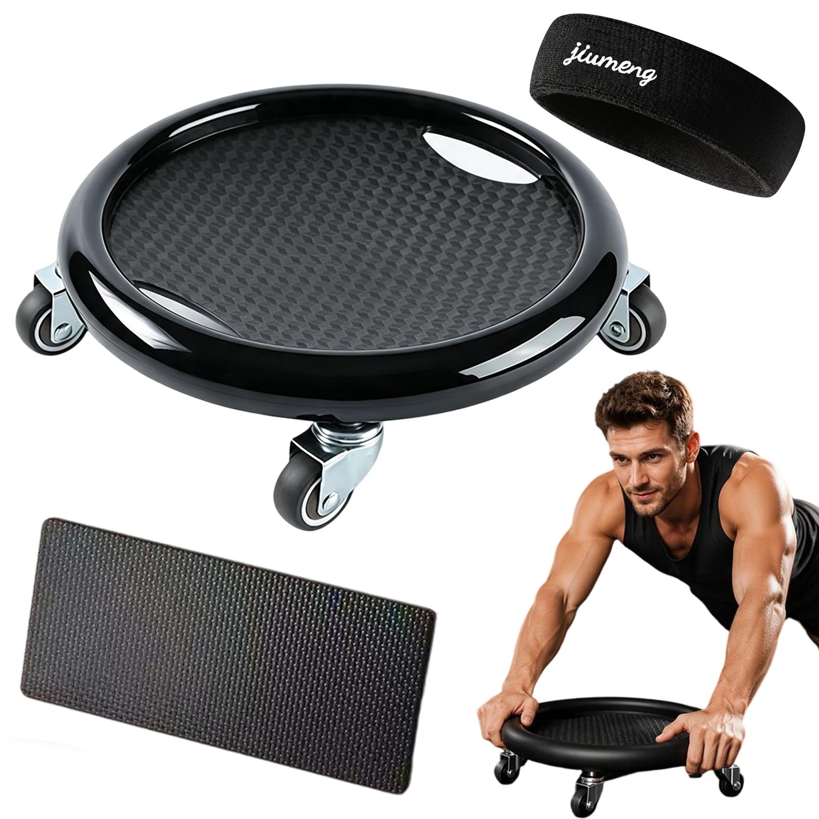 Abdominal Roller Wheel Disc Trainer with Knee Mat for Full Body (Black)