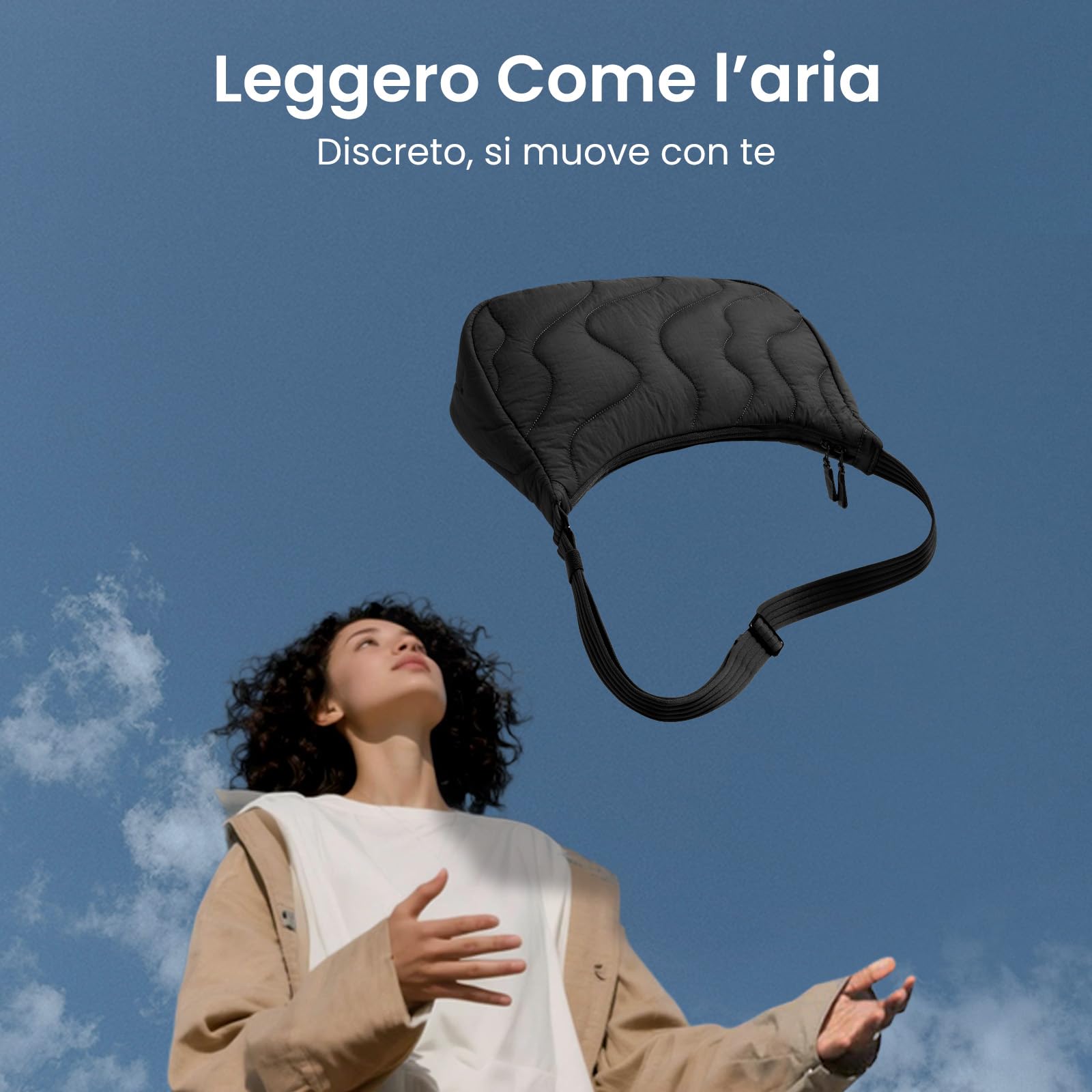 tomtoc 3,5L 9L Borsetta Tracolla Donna Piccola Sling Crossbody, Borsa Donna Puffer Trapuntata Nylon, Borsa Crescent Hobo Viaggio con Tracolla Regolabile e Tasche Interne Organizzate