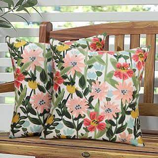 Pyonic Pack of 2 Waterproof Outdoor Pillow Covers 18x18 Inch Spring Floral for Patio Garden Furniture