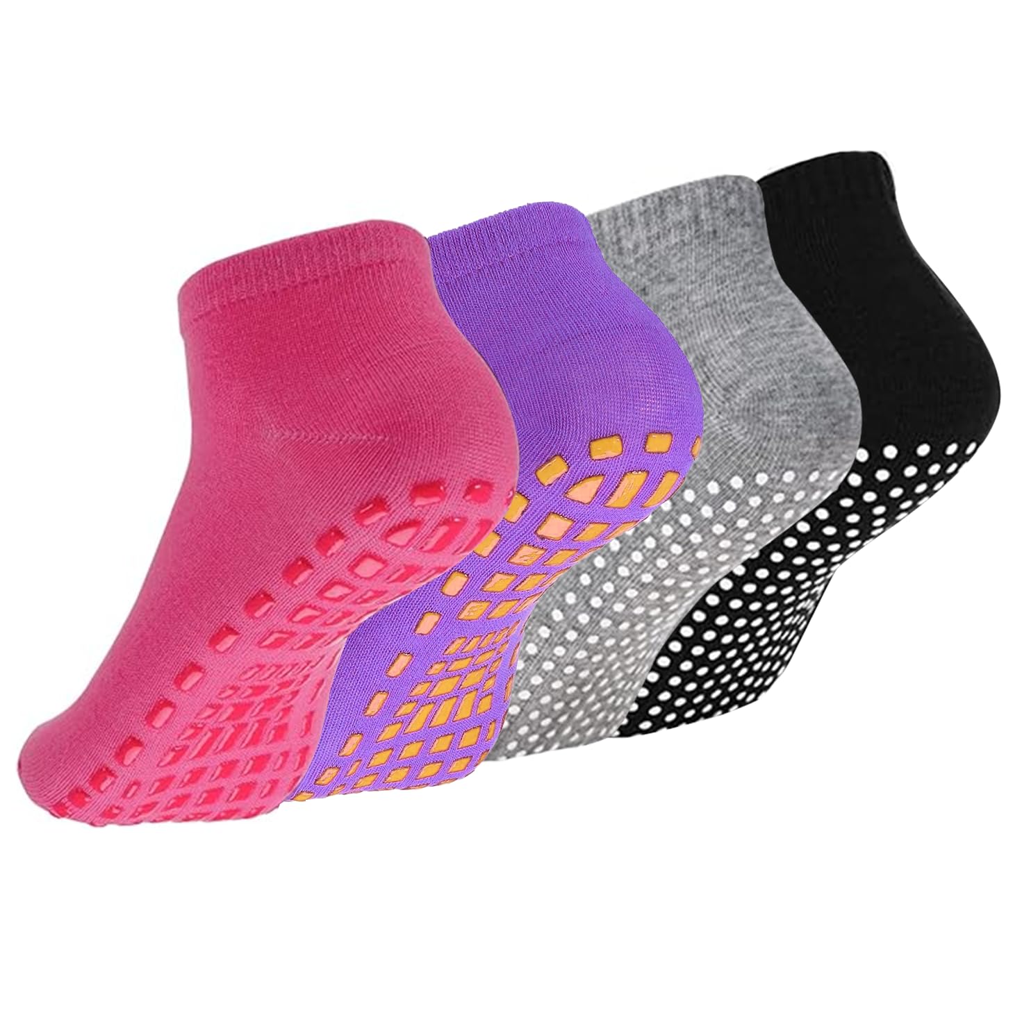 GWAWG 4 pary antypoślizgowych skarpet do jogi pilates trampolina skarpety damskie męskie antypoślizgowe dno odpowiednie do szpitali, ruchu, jogi, baletu, trampoliny sportu, Różowy fioletowy czarny