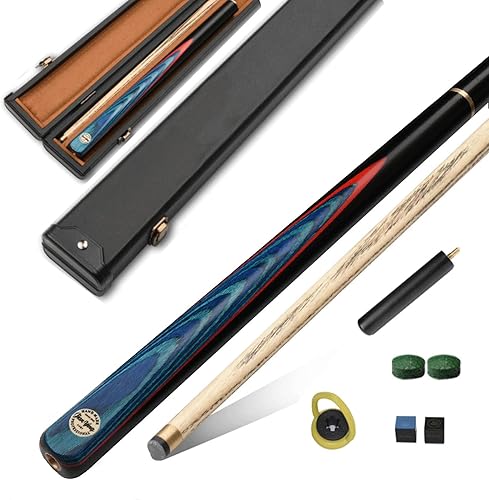 Taco de billar inglés con puntas de taco de 0.394 in hecho a mano, 57.1 in, 19 onzas, (azul)