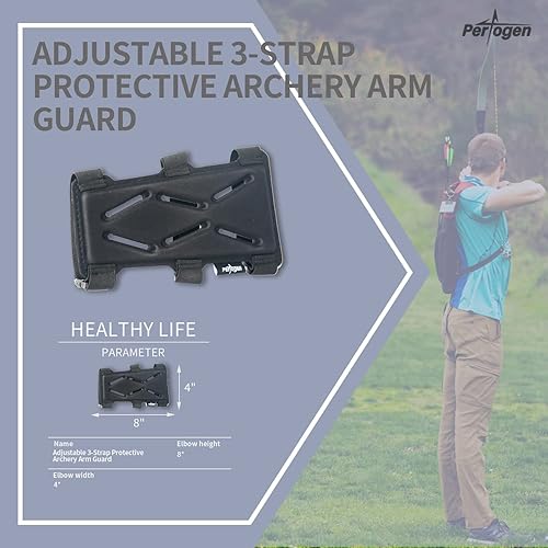Miniatura 3 de Perogen Protectores de brazo de tiro con arco de 8 pulgadas ajustables de 3 correas protectores de brazo para jóvenes caza objetivo de tiro adulto